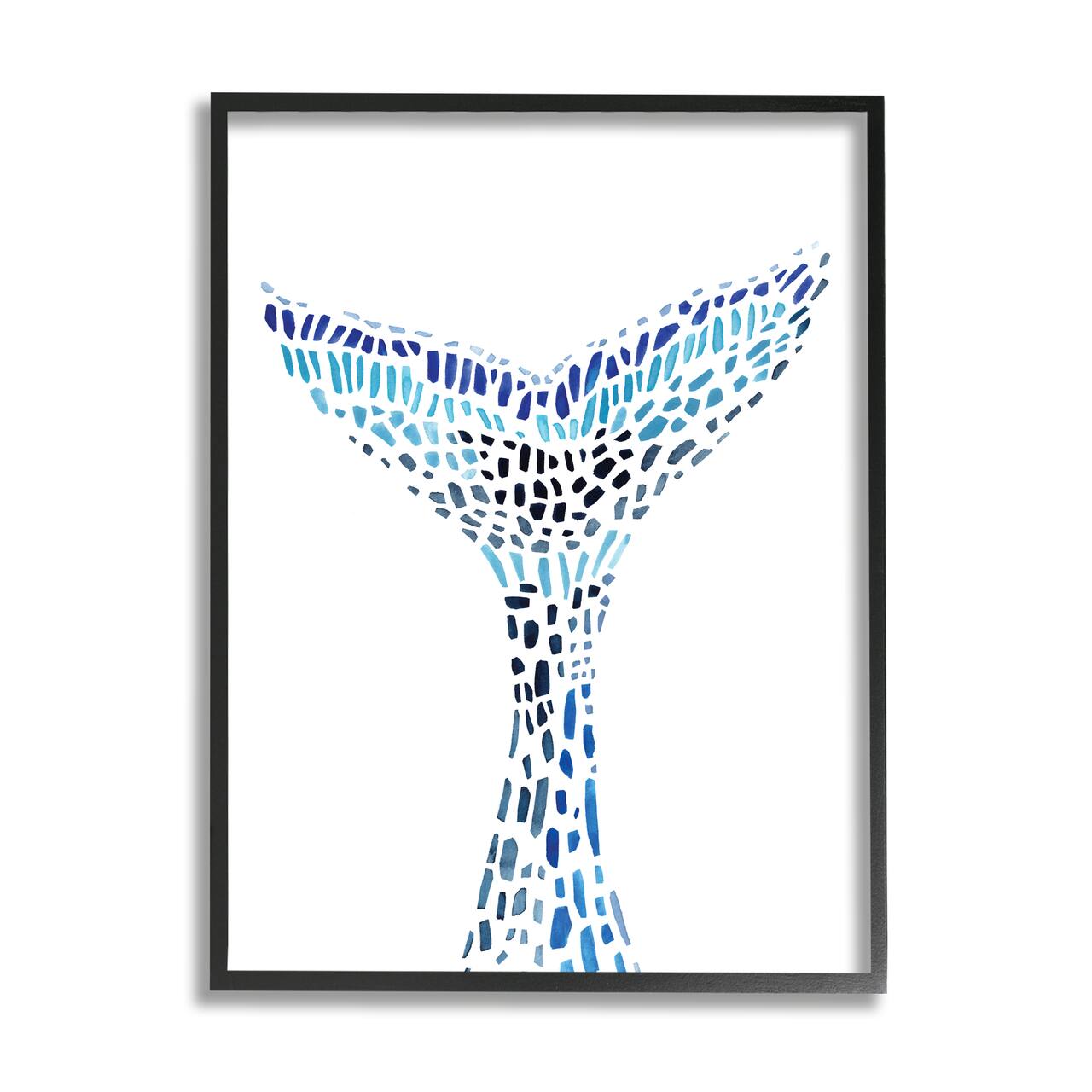 Stupell Industries Abstract Nautical Fin Blue Geometric Block Pattern in Black Frame Wall Art